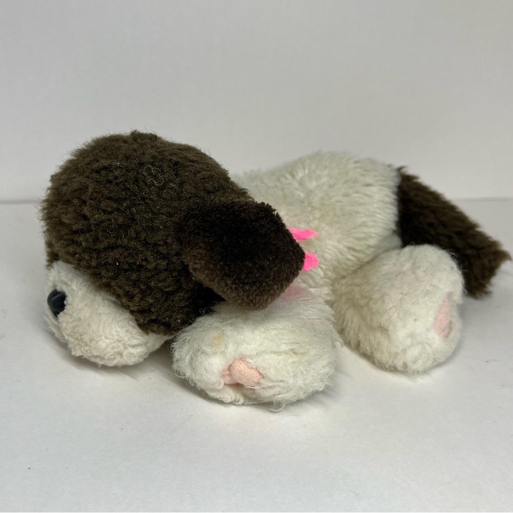 Vintage Tyco Puppy Puppy Puppies Dog Plush Pink Bow Brown & White 1993 90s Toy